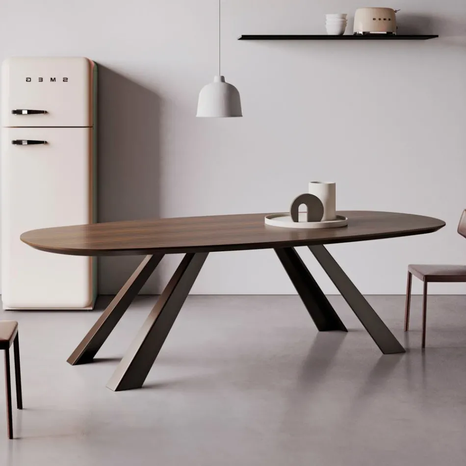 Vaste tafel met elliptisch blad en afgeschuinde rand Made in Italy - Tirian Viadurini