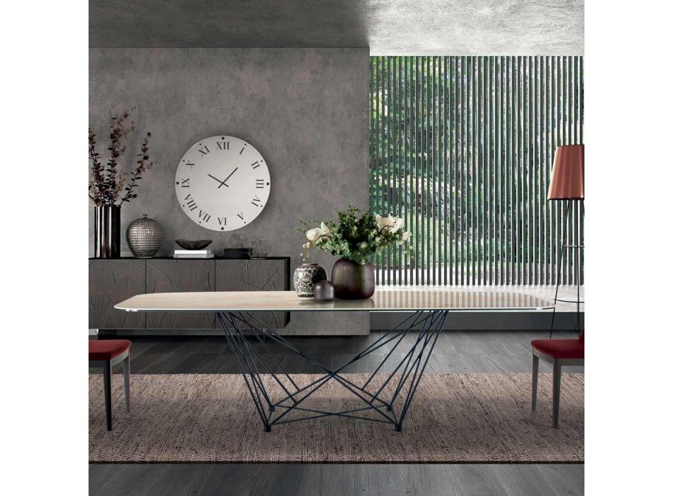Vaste tafel met keramisch tonblad en stalen onderstel Made in Italy - Ezzellino Viadurini