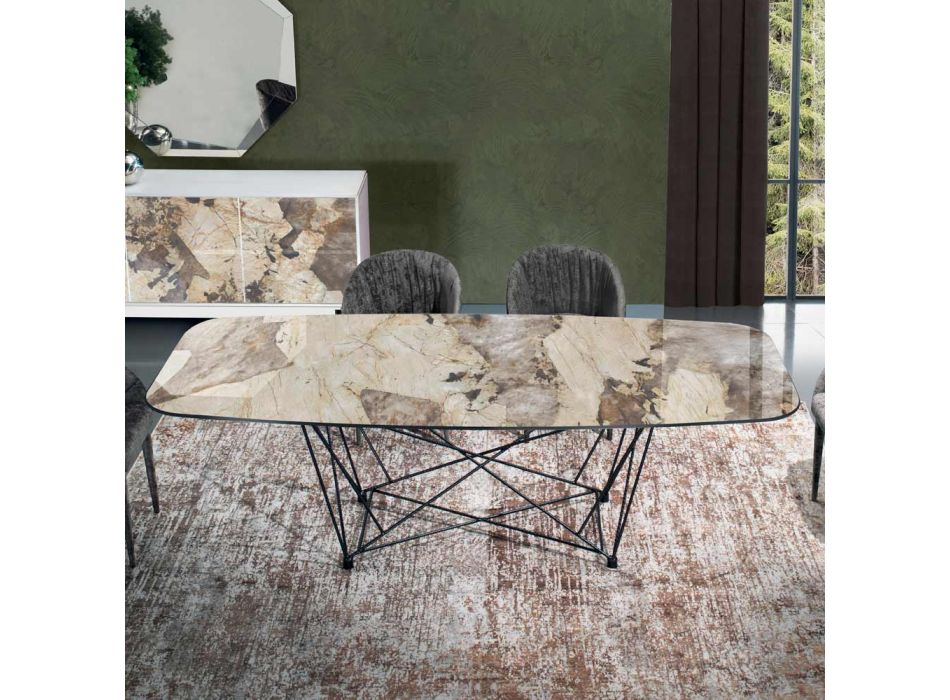 Vaste tafel met keramisch tonblad en stalen onderstel Made in Italy - Ezzellino Viadurini