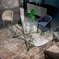 Vaste tafel met tonvormig glazen blad en stalen onderstel Made in Italy - Ezzellino