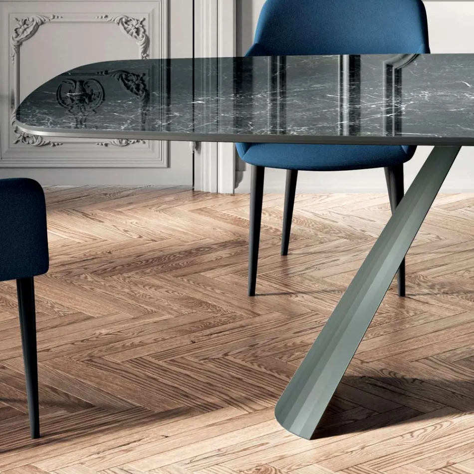 Vaste eettafel met tonvormig blad van keramiek Made in Italy - Bril Viadurini