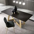 Vaste eettafel met gefineerd houten blad Made in Italy - Tecna Viadurini