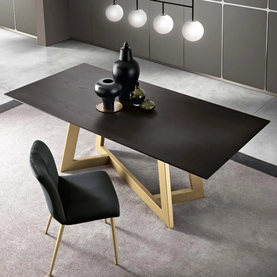 Vaste eettafel met gefineerd houten blad Made in Italy - Tecna Viadurini