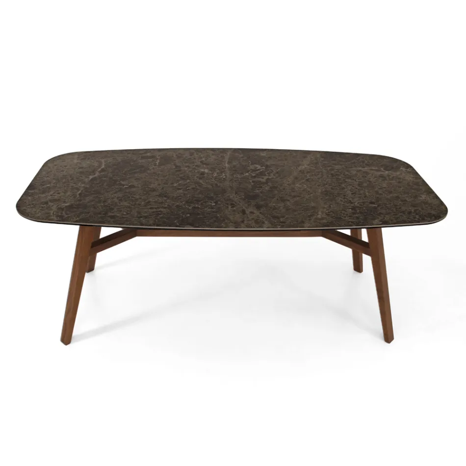 Vaste eettafel in gepolijst Emperador-keramiek Made in Italy - Noord Viadurini