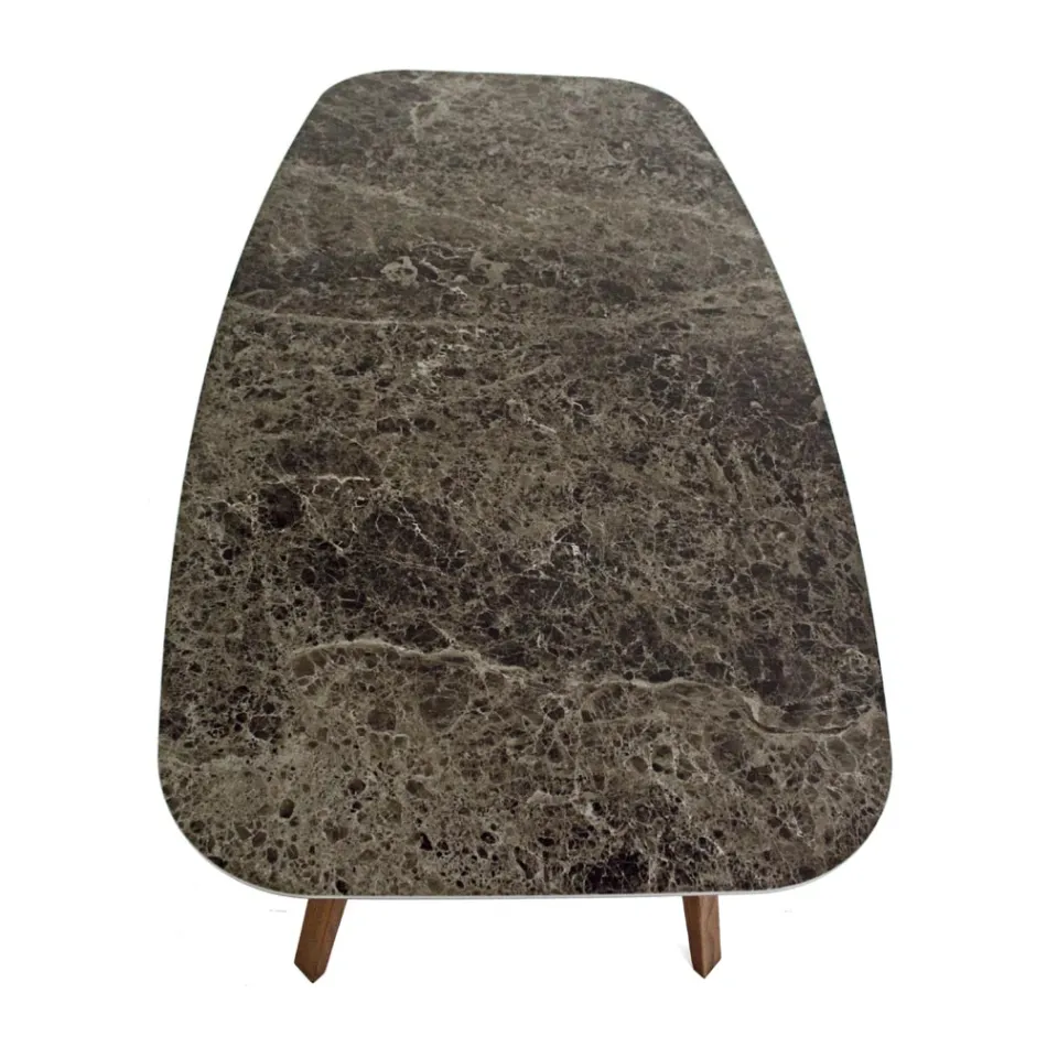 Vaste eettafel in gepolijst Emperador-keramiek Made in Italy - Noord Viadurini