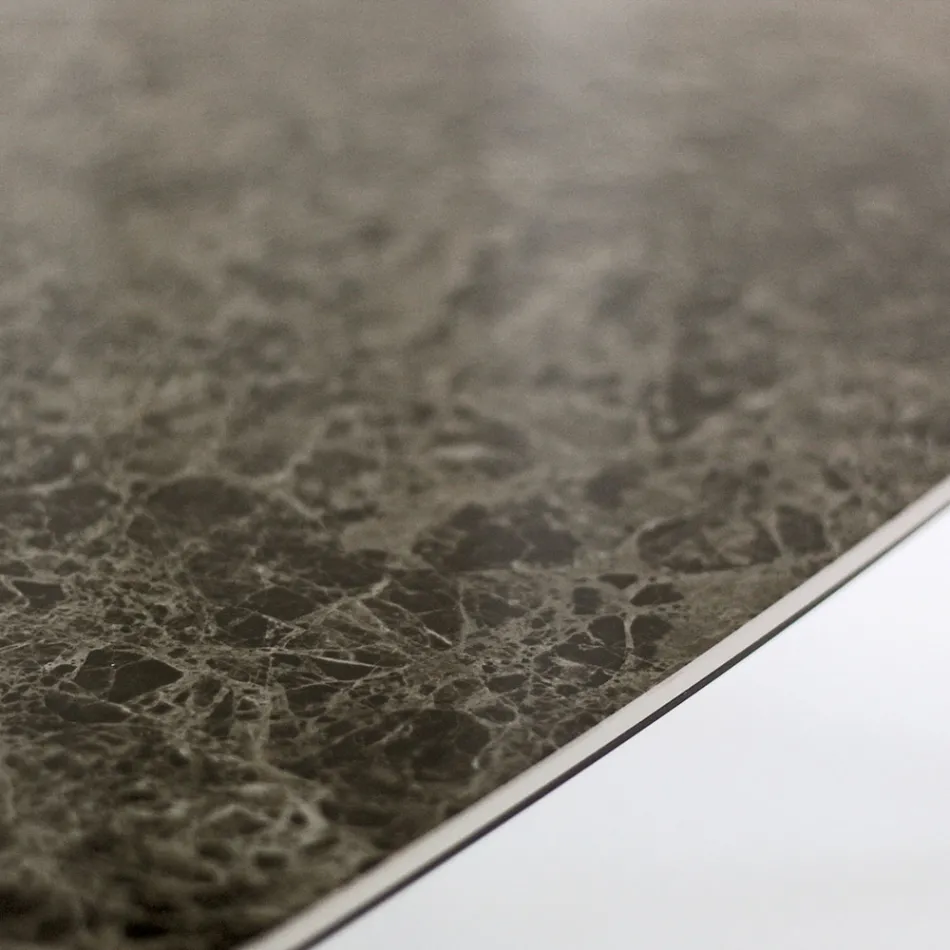 Vaste eettafel in gepolijst Emperador-keramiek Made in Italy - Noord Viadurini