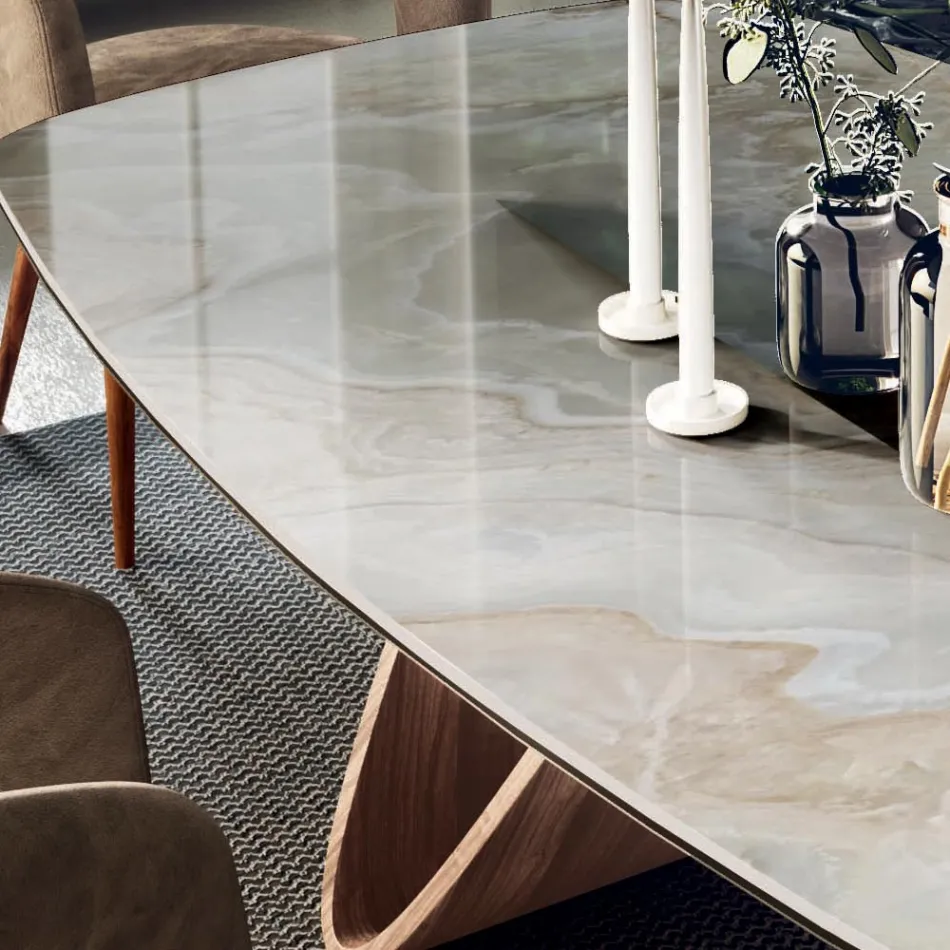 Vaste woonkamertafel met houten onderstel Made in Italy - Equatore Viadurini