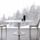 elliptische vaste tafel in extra-wit gehard glas en staal Aurora Viadurini