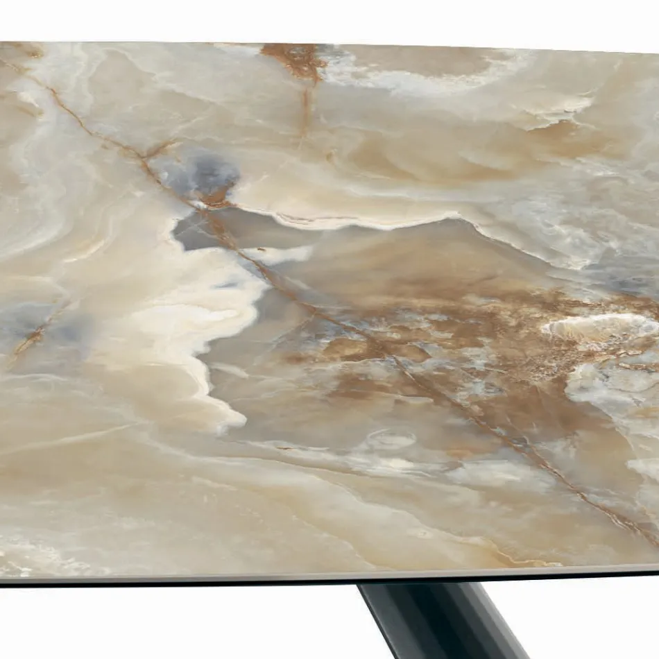 Vaste keramische tafel en onderstel van zwart geverfd staal, gemaakt in Italië - Bril Viadurini