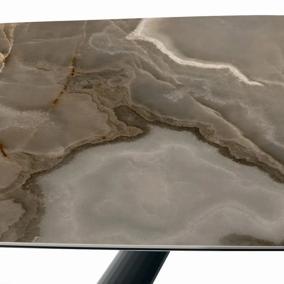 Vaste keramische tafel en onderstel van zwart geverfd staal, gemaakt in Italië - Bril Viadurini