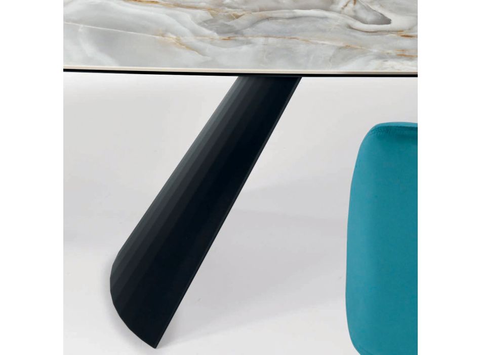 Vaste keramische tafel en onderstel van zwart geverfd staal, gemaakt in Italië - Bril Viadurini