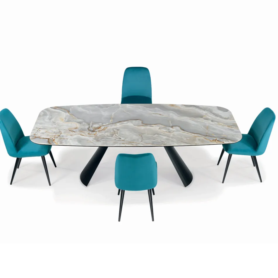 Vaste keramische tafel en onderstel van zwart geverfd staal, gemaakt in Italië - Bril Viadurini