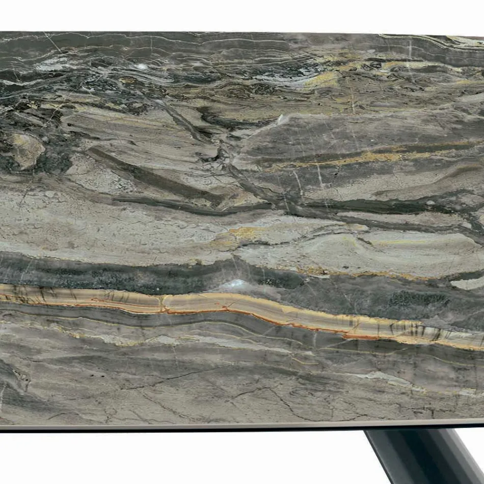 Vaste keramische tafel en onderstel van zwart geverfd staal, gemaakt in Italië - Bril Viadurini