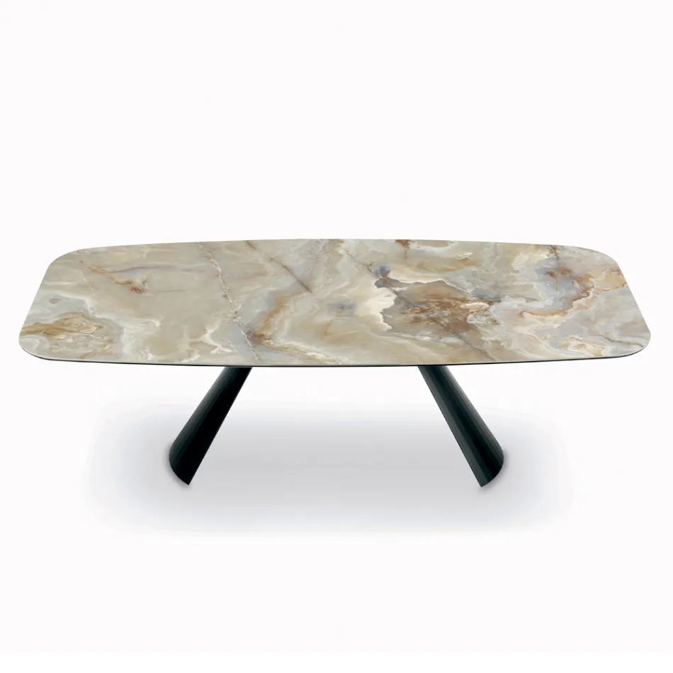 Vaste keramische tafel en onderstel van zwart geverfd staal, gemaakt in Italië - Bril Viadurini