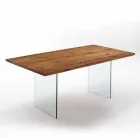 harde massief houten tafel met de benen in Tito gehard glas Viadurini