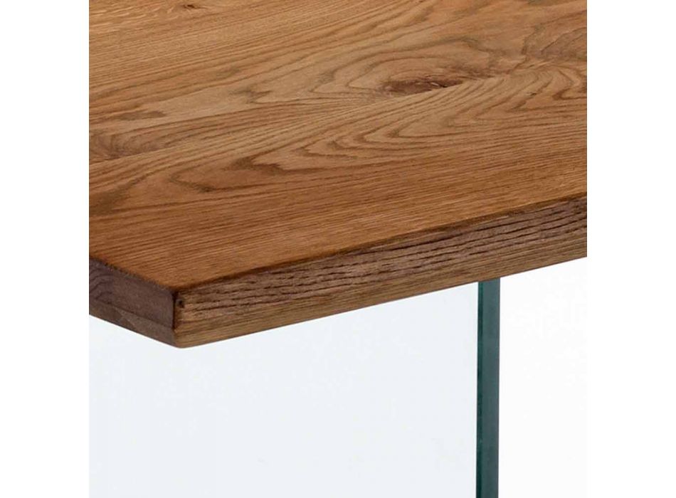 harde massief houten tafel met de benen in Tito gehard glas Viadurini