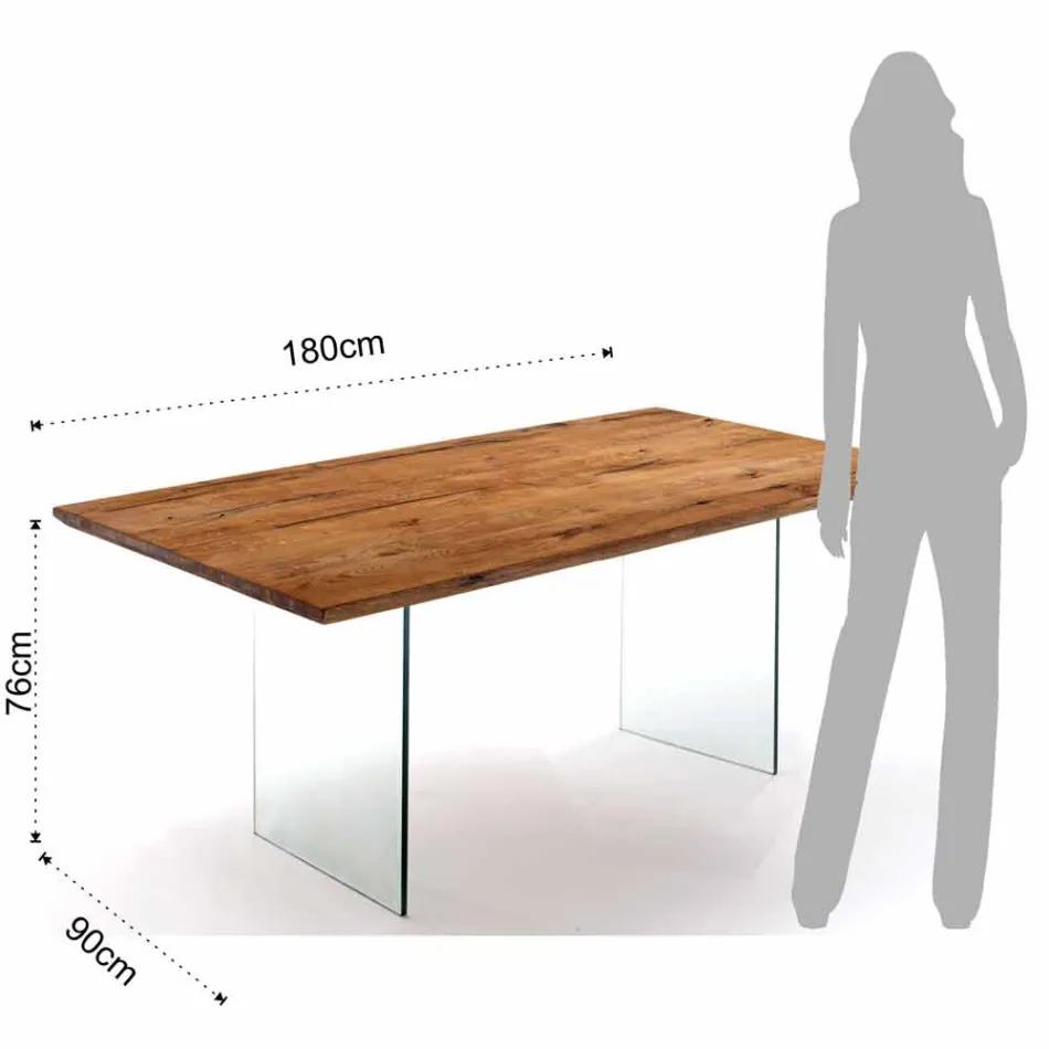 harde massief houten tafel met de benen in Tito gehard glas Viadurini