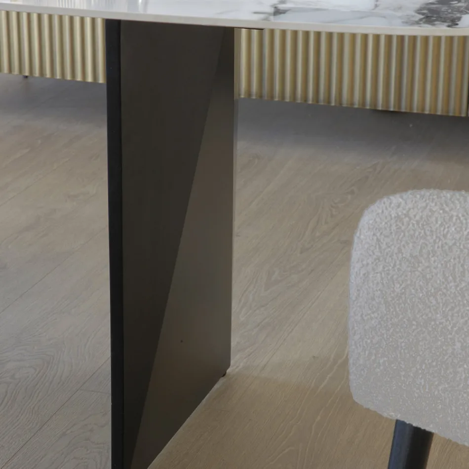 Vaste tafel in metaal en keramisch blad Arabesque glanzend - Eronte Viadurini