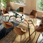 Vaste tafel in extra helder glas en essenhout Made in Italy - Noord Viadurini