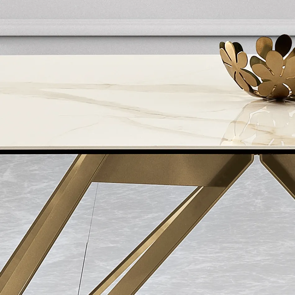 Vaste tafel in Calacatta Oro glaskeramiek en metaal Made in Italy - Meluso Viadurini