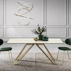 Vaste tafel in Calacatta Oro glaskeramiek en metaal Made in Italy - Meluso Viadurini
