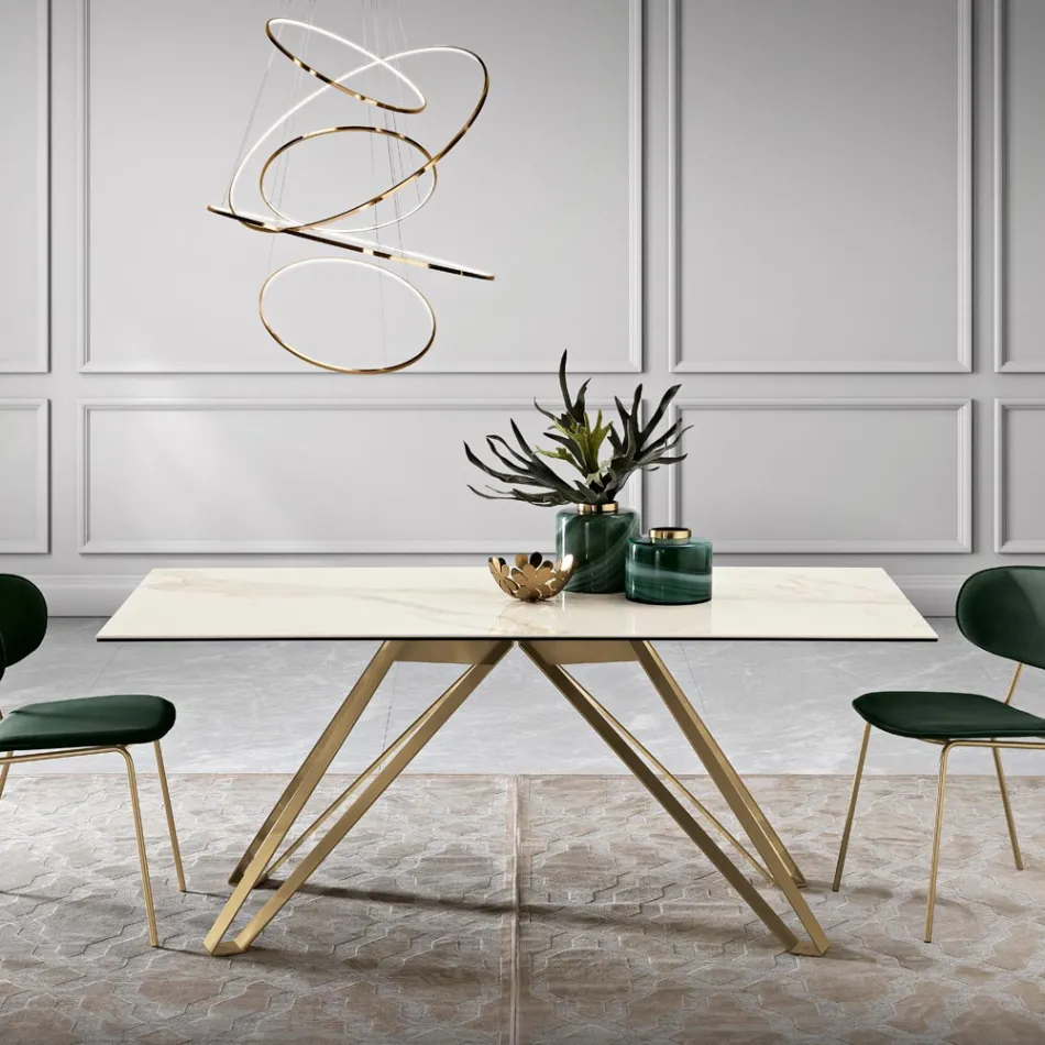 Vaste tafel in Calacatta Oro glaskeramiek en metaal Made in Italy - Meluso Viadurini