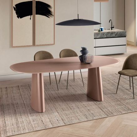 Vaste tafel voor tien personen met glazen blad en MDF-onderstel - Venia Viadurini