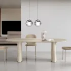 Vaste tafel voor tien personen met glazen blad en MDF-onderstel - Venia Viadurini