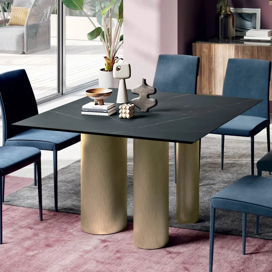 Vaste vierkante tafel in laminaat en staal Made in Italy - Schaar Viadurini