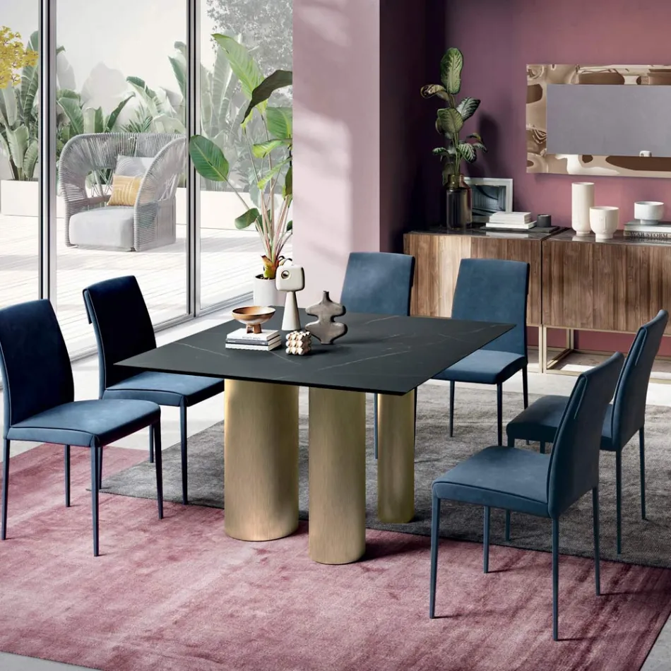 Vaste vierkante tafel in laminaat en staal Made in Italy - Schaar Viadurini