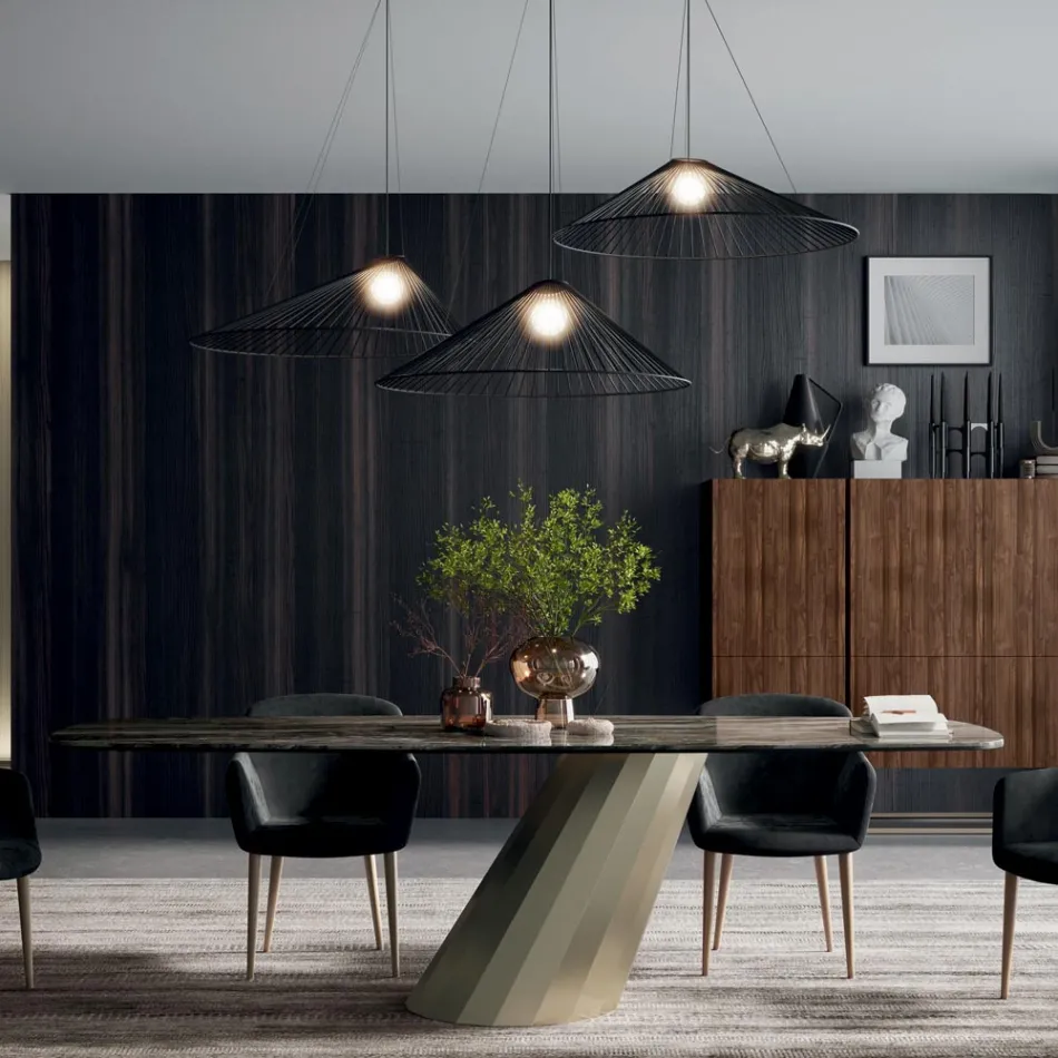 Vaste rechthoekige tafel van staal en keramiek Made in Italy - Broek Viadurini