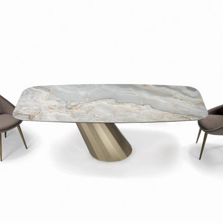Vaste rechthoekige tafel van staal en keramiek Made in Italy - Broek Viadurini
