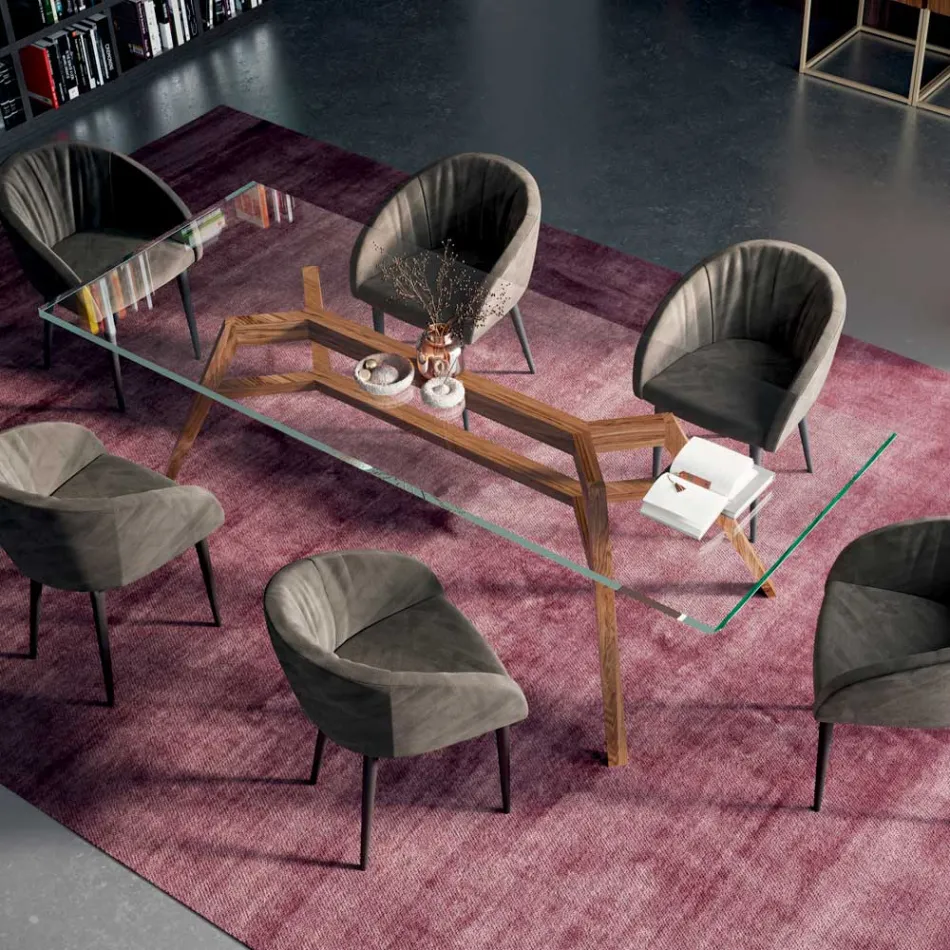 Vaste rechthoekige tafel van extra helder glas en as, gemaakt in Italië - Noord Viadurini