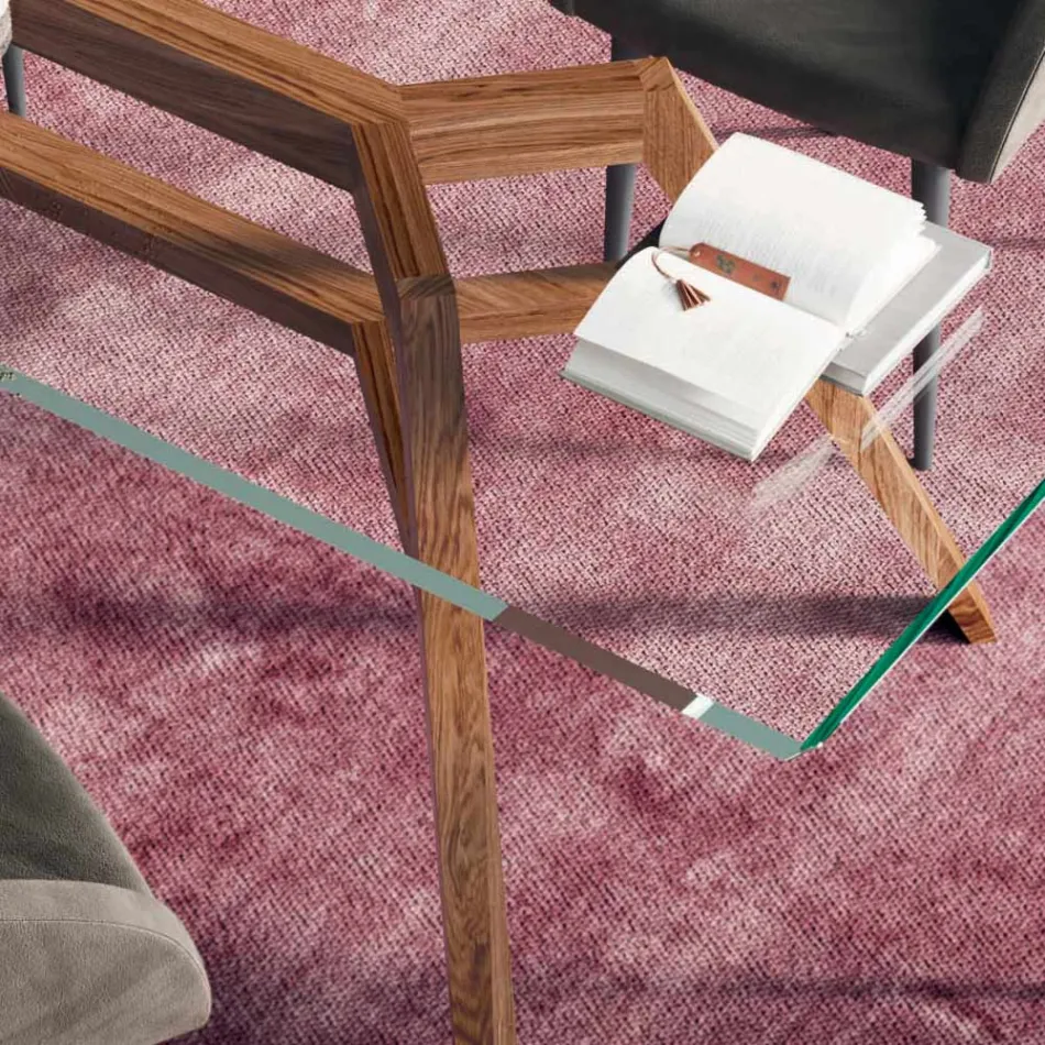 Vaste rechthoekige tafel van extra helder glas en as, gemaakt in Italië - Noord Viadurini