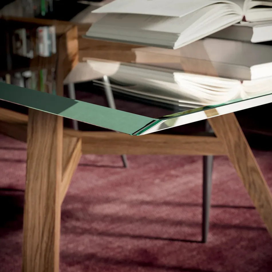 Vaste rechthoekige tafel van extra helder glas en as, gemaakt in Italië - Noord Viadurini