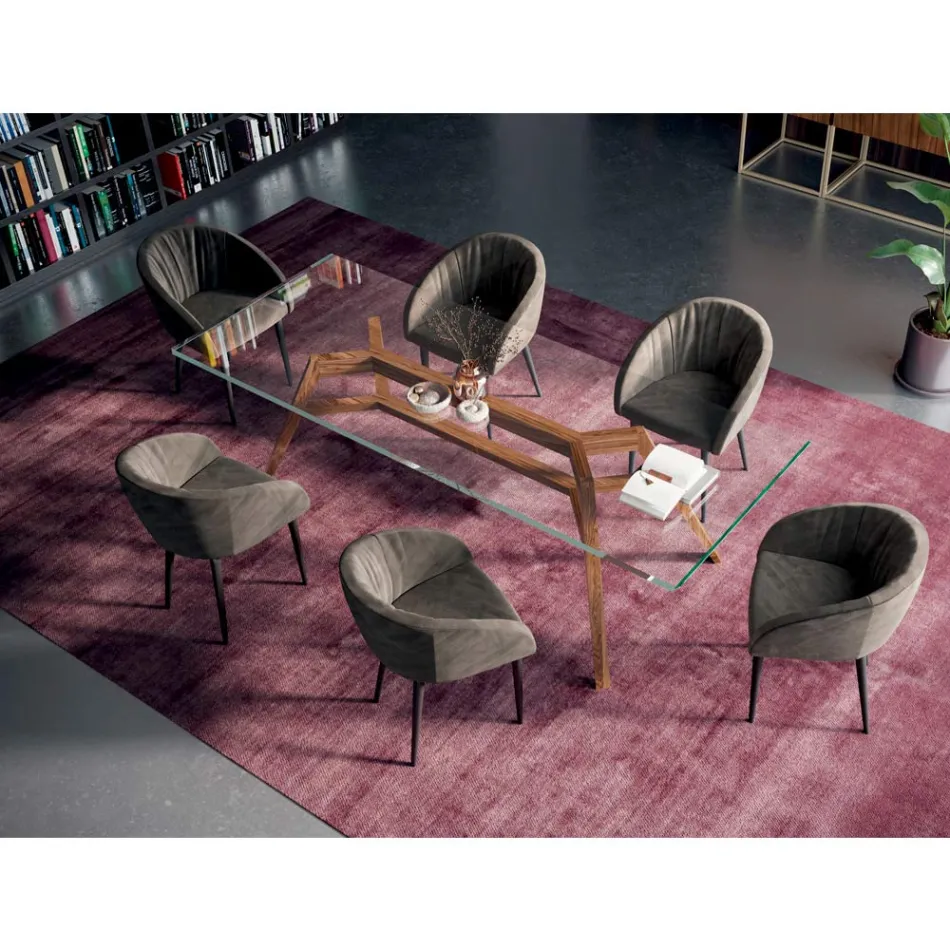 Vaste rechthoekige tafel van extra helder glas en as, gemaakt in Italië - Noord Viadurini