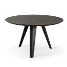 Vaste ronde tafel met eikenfineerblad en metalen onderstel - Cyclamen Viadurini