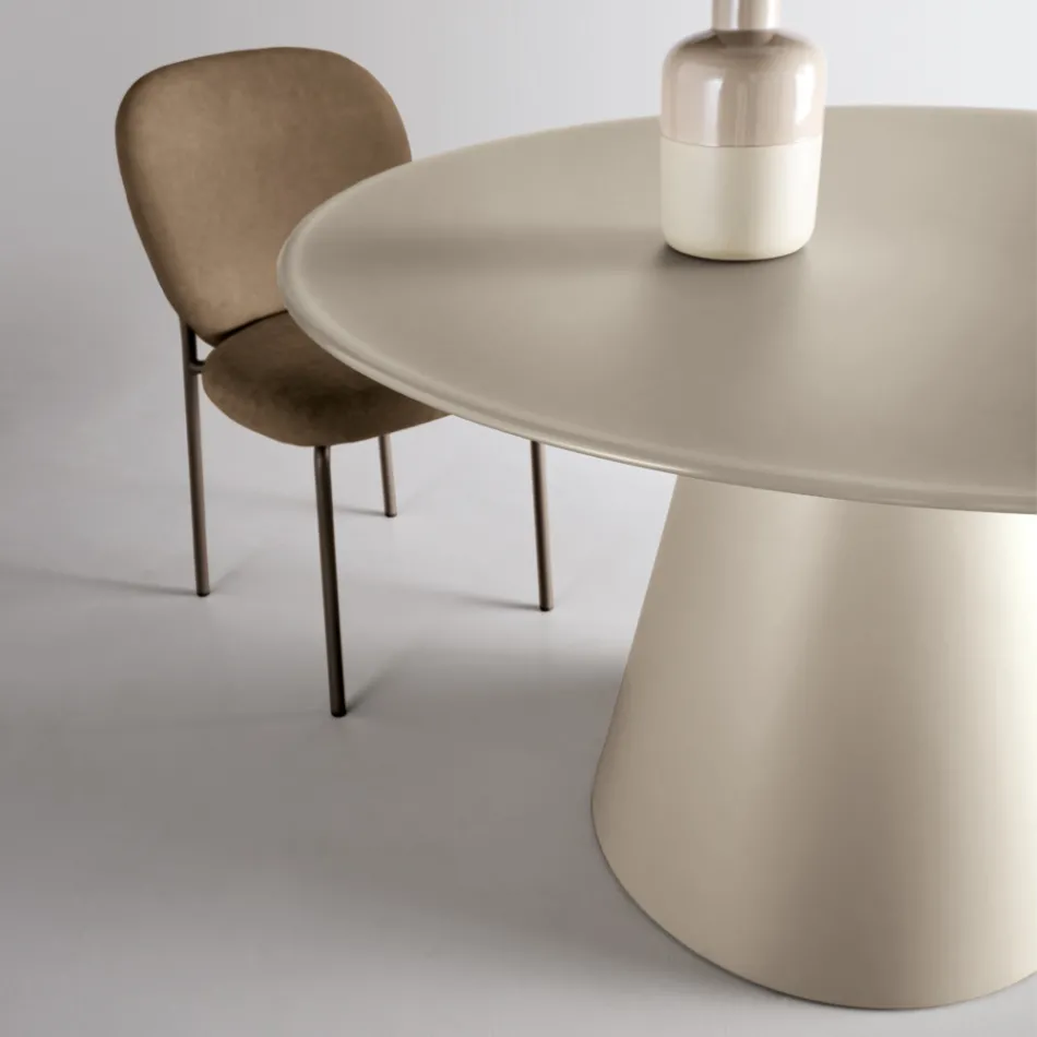 Vaste ronde tafel voor vier personen met MDF-onderstel en mat glas - Lumen Viadurini
