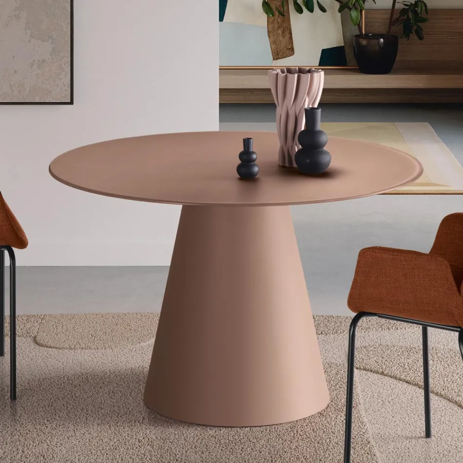 Vaste ronde tafel voor vier personen met MDF-onderstel en mat glas - Lumen Viadurini