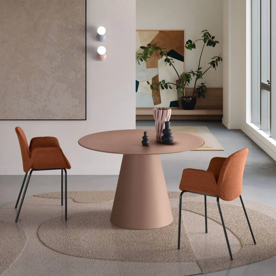 Vaste ronde tafel voor vier personen met MDF-onderstel en mat glas - Lumen Viadurini