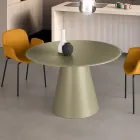 Vaste ronde tafel voor vier personen met MDF-onderstel en mat glas - Lumen Viadurini