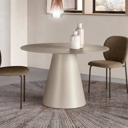 Vaste ronde tafel voor vier personen met MDF-onderstel en mat glas - Lumen Viadurini
