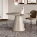 Vaste ronde tafel voor vier personen met MDF-onderstel en mat glas - Lumen