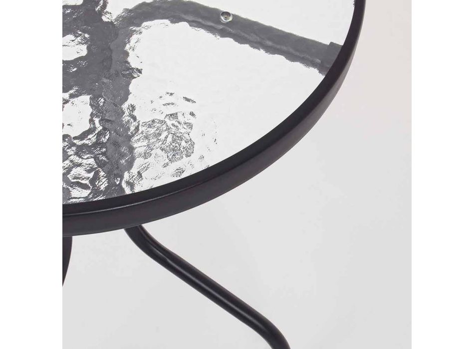 Tuin stalen tafel met ronde glazen blad Elegant Design - Purizia Viadurini