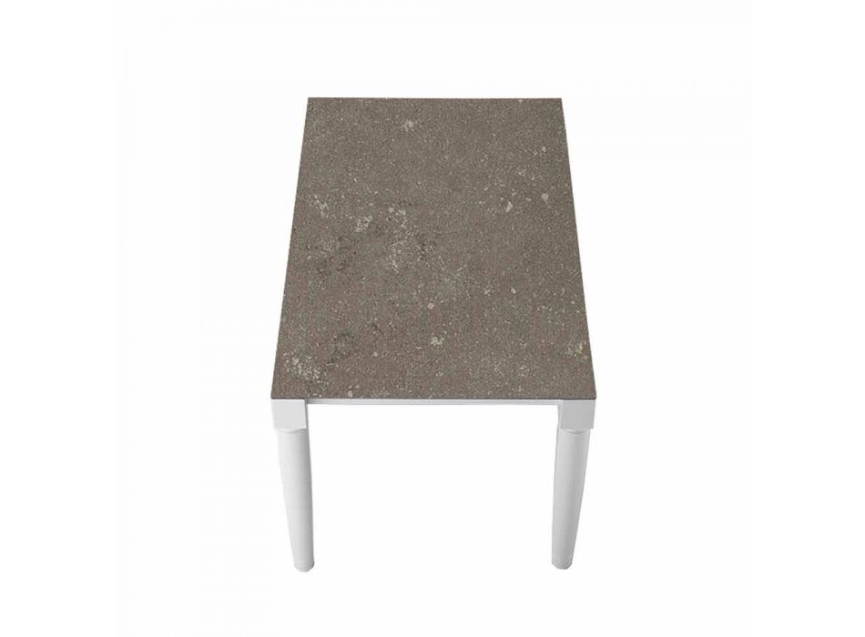 6-zits design keramische tafel en witte houten poten - Claudiano