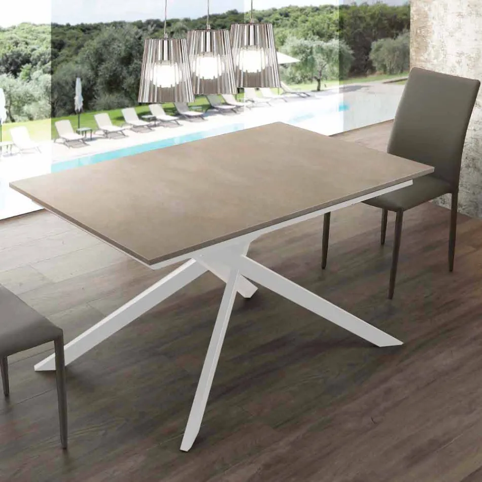 Uitschuifbare houten tafel tot 190 cm met gekruiste voet Lecce Viadurini