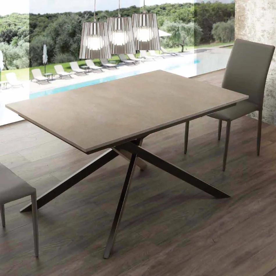 Uitschuifbare houten tafel tot 190 cm met gekruiste voet Lecce Viadurini