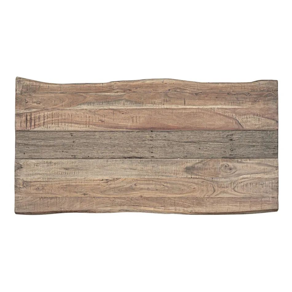 Tafel van acaciahout met gerecycled inzetstuk en Homemotion-staal - Zalma Viadurini