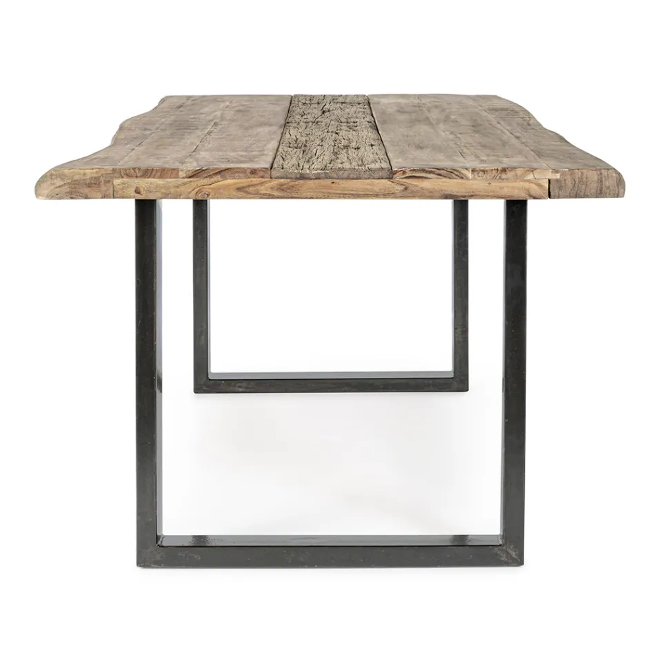 Tafel van acaciahout met gerecycled inzetstuk en Homemotion-staal - Zalma Viadurini