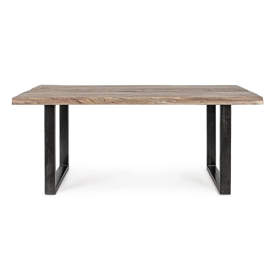 Tafel van acaciahout met gerecycled inzetstuk en Homemotion-staal - Zalma Viadurini